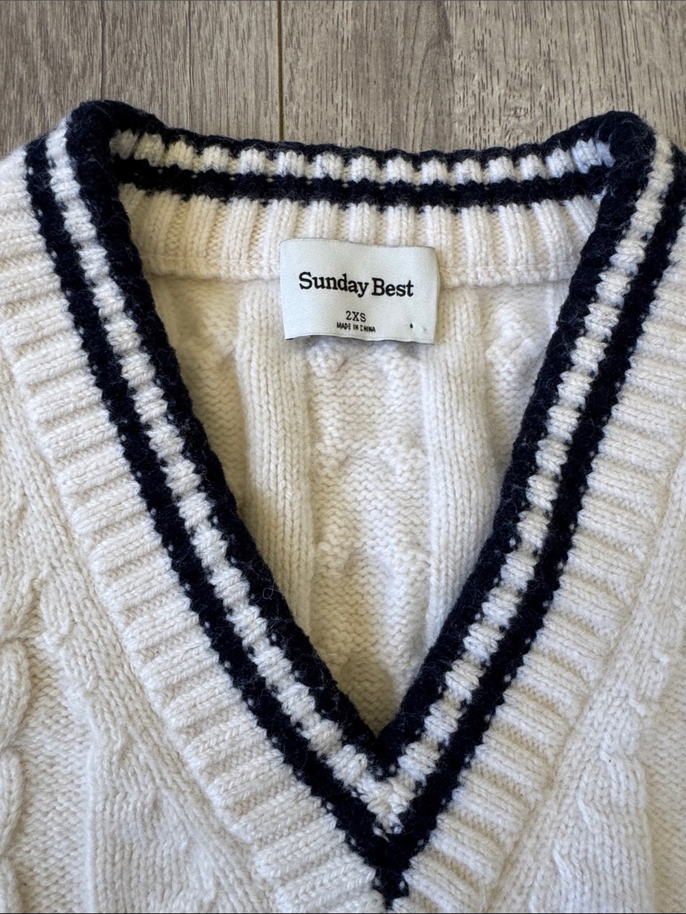 Sunday Best Winston Cable Knit Cropped Sweater Vest White Size 2XS Merino Wool - Picture 4 of 8